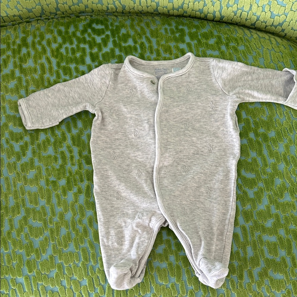 Ralph Lauren Light Gray Footed Baby One-Piece Romper